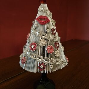 Elegant Silver and Red Holiday Tree Decor